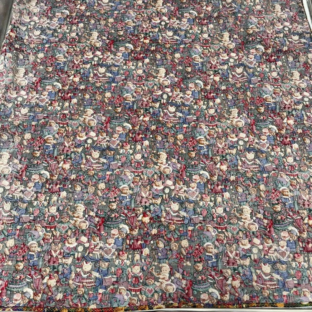 Christmas Tablecloth Card Table Small Teddy Bears Festive Holiday Handmade 41x40